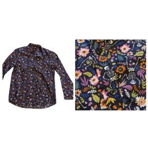 NWOT Simon Banks Halloween buttondown longsleeve shirt skeleton floral purple L